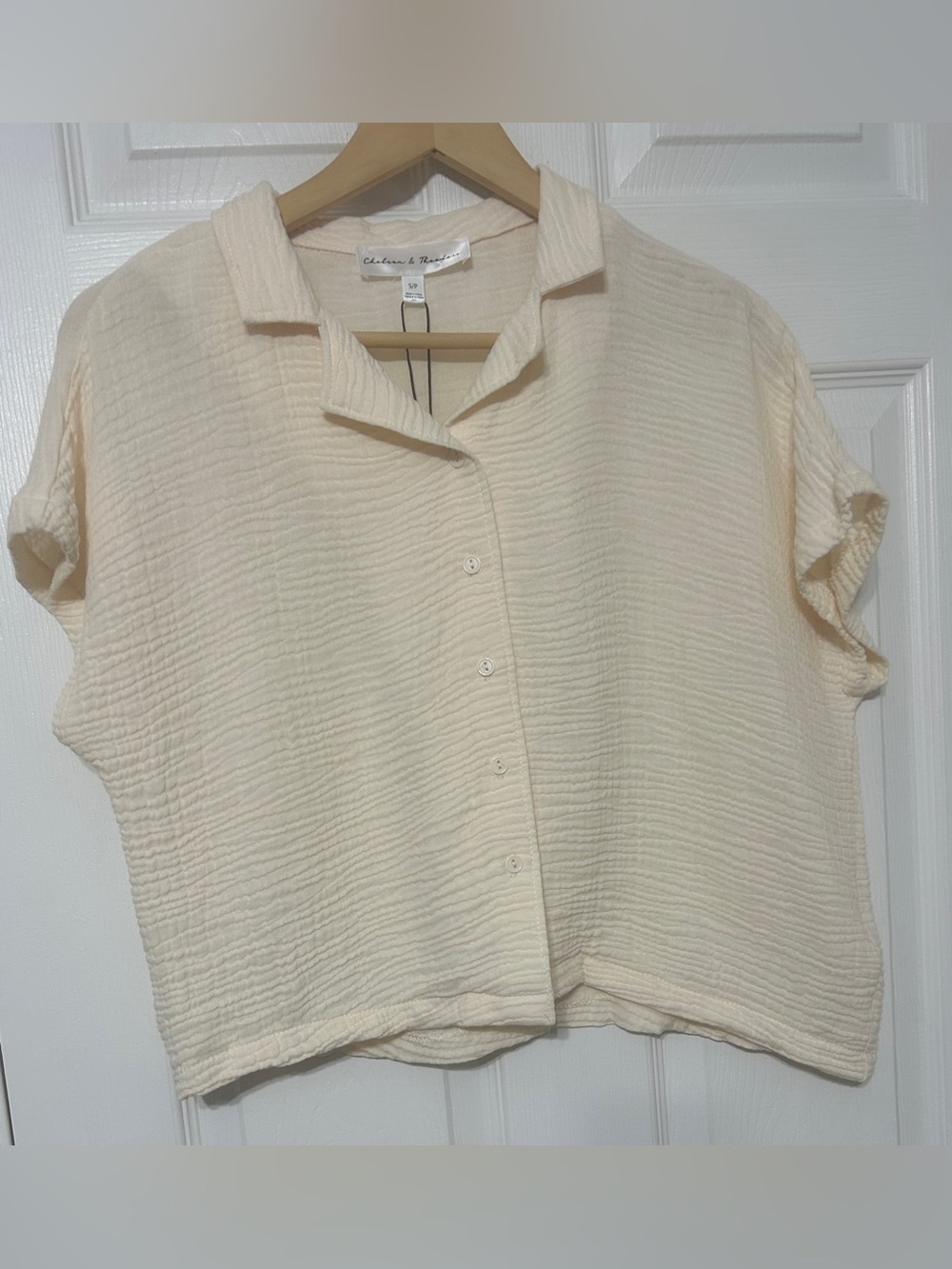 Chelsea & Theodore Women’s Cream Cotton Gauze Top Button Up Cropped NWT Size S